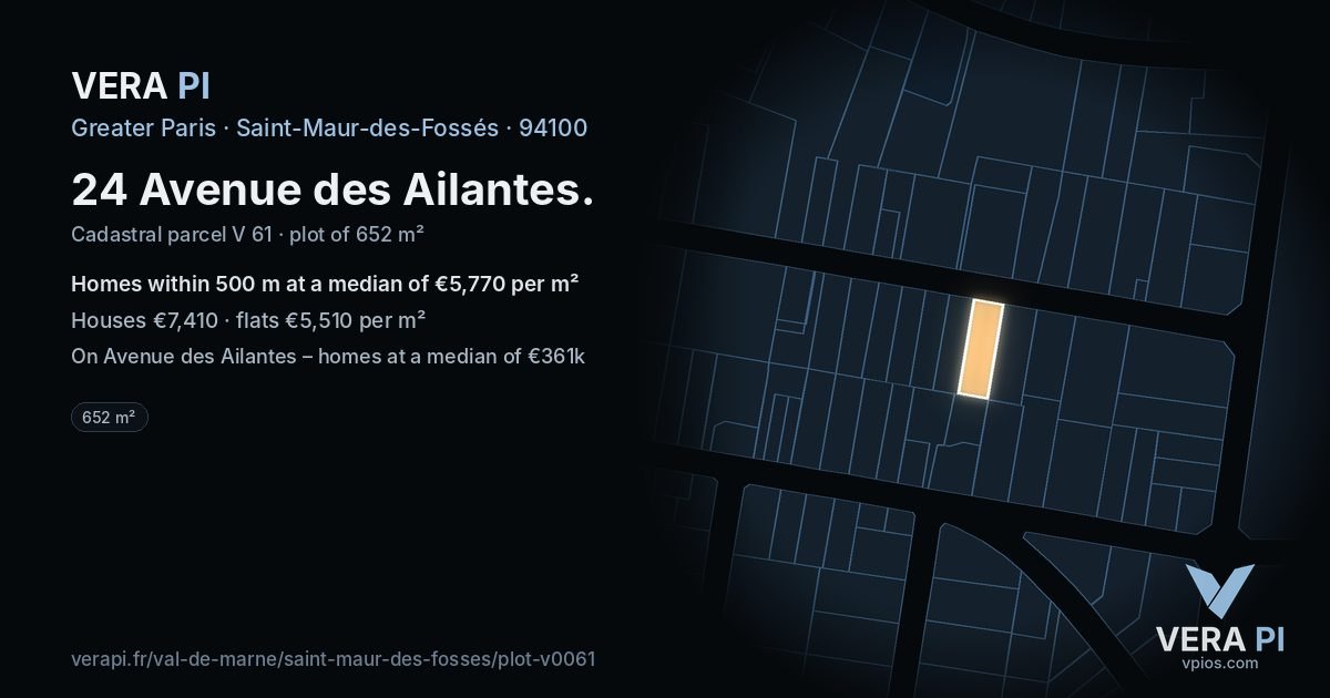 24 Avenue des Ailantes, Saint-Maur-des-Fossés at night – the plot lit, the parcels around coloured by the prices near them
