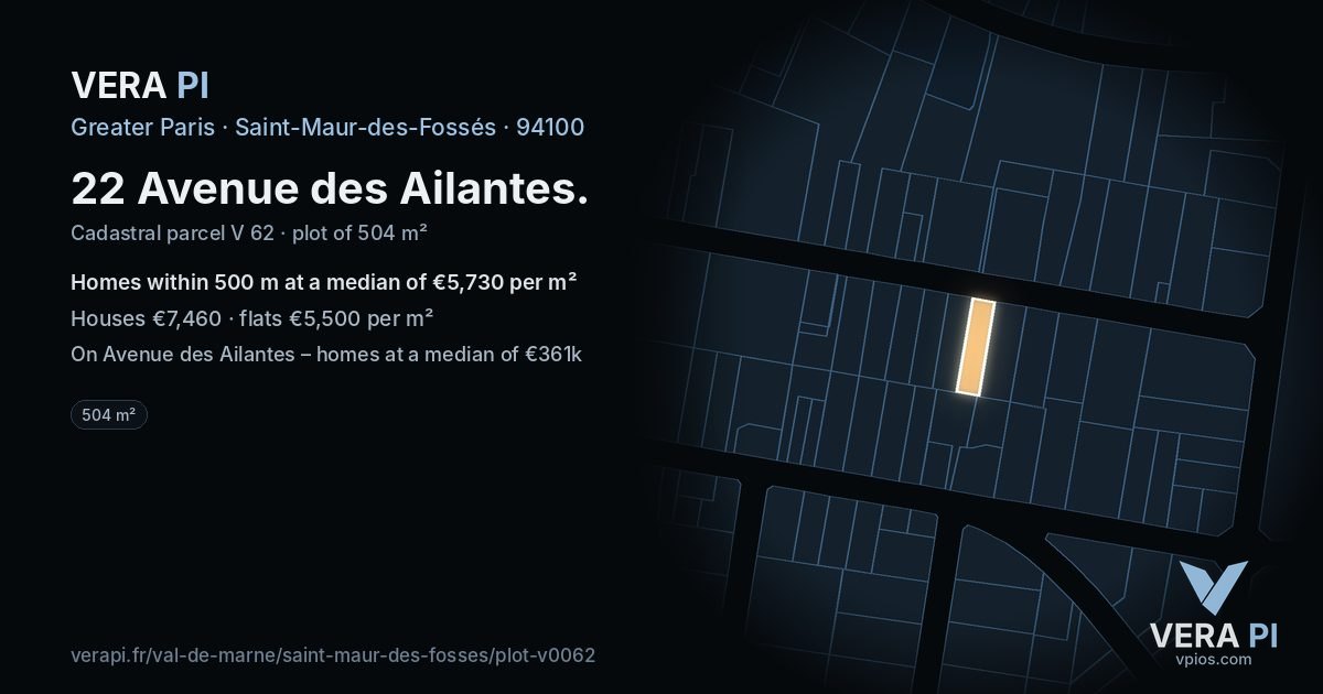 22 Avenue des Ailantes, Saint-Maur-des-Fossés at night – the plot lit, the parcels around coloured by the prices near them
