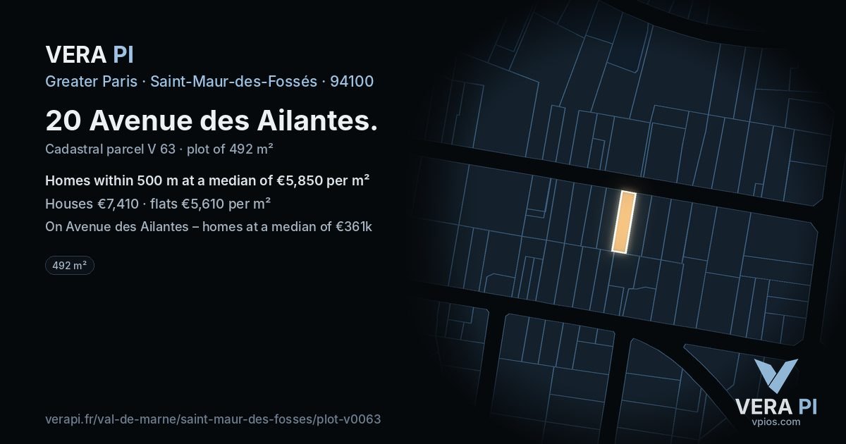 20 Avenue des Ailantes, Saint-Maur-des-Fossés at night – the plot lit, the parcels around coloured by the prices near them
