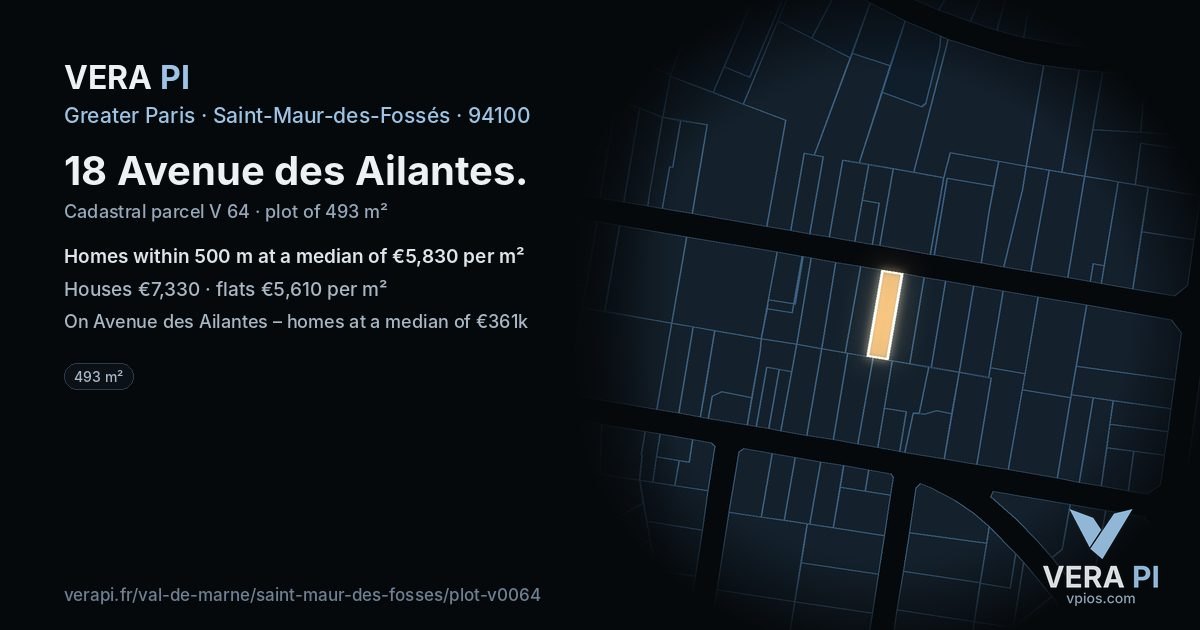 18 Avenue des Ailantes, Saint-Maur-des-Fossés at night – the plot lit, the parcels around coloured by the prices near them