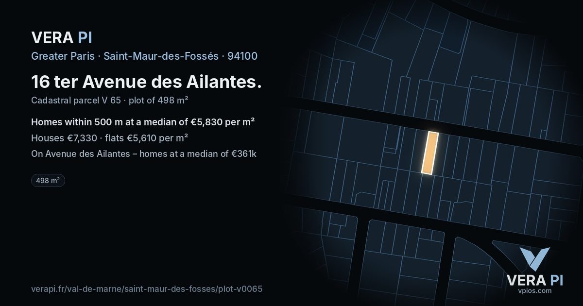 16 ter Avenue des Ailantes, Saint-Maur-des-Fossés at night – the plot lit, the parcels around coloured by the prices near them