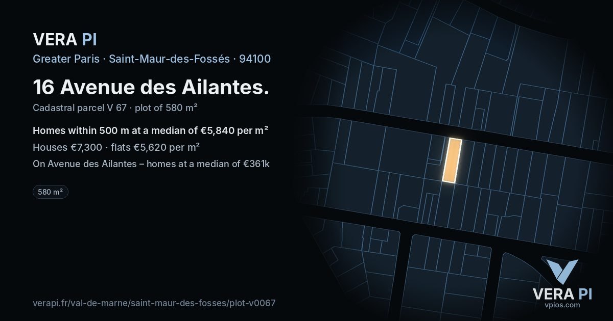 16 Avenue des Ailantes, Saint-Maur-des-Fossés at night – the plot lit, the parcels around coloured by the prices near them