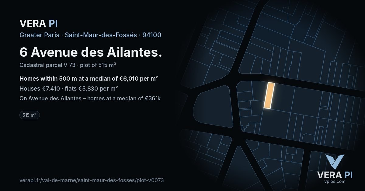 6 Avenue des Ailantes, Saint-Maur-des-Fossés at night – the plot lit, the parcels around coloured by the prices near them