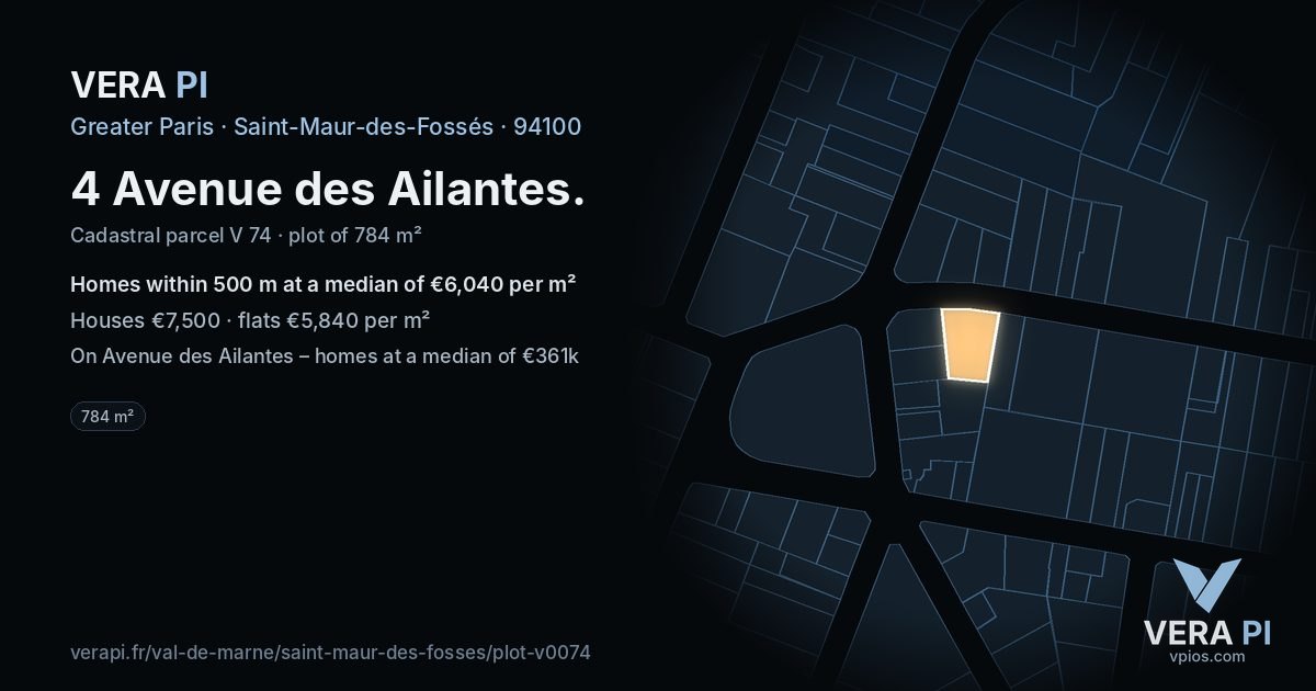 4 Avenue des Ailantes, Saint-Maur-des-Fossés at night – the plot lit, the parcels around coloured by the prices near them