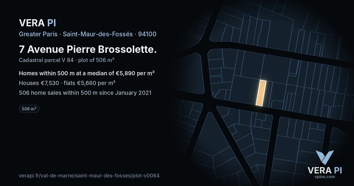 7 Avenue Pierre Brossolette, Saint-Maur-des-Fossés at night – the plot lit, the parcels around coloured by the prices near them
