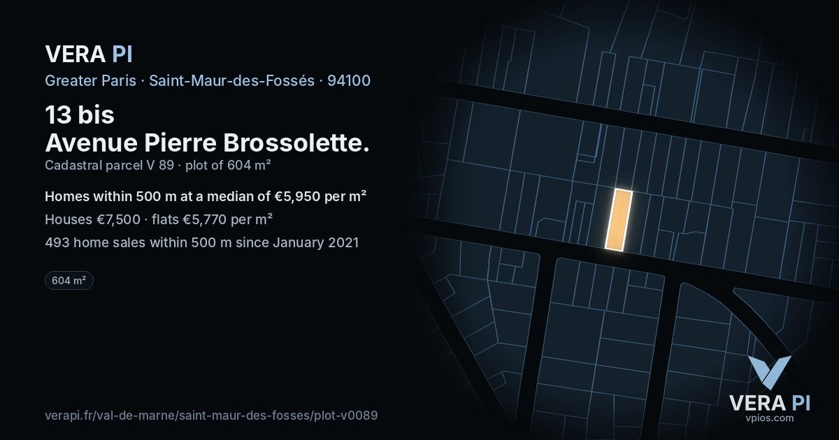 13 bis Avenue Pierre Brossolette, Saint-Maur-des-Fossés at night – the plot lit, the parcels around coloured by the prices near them