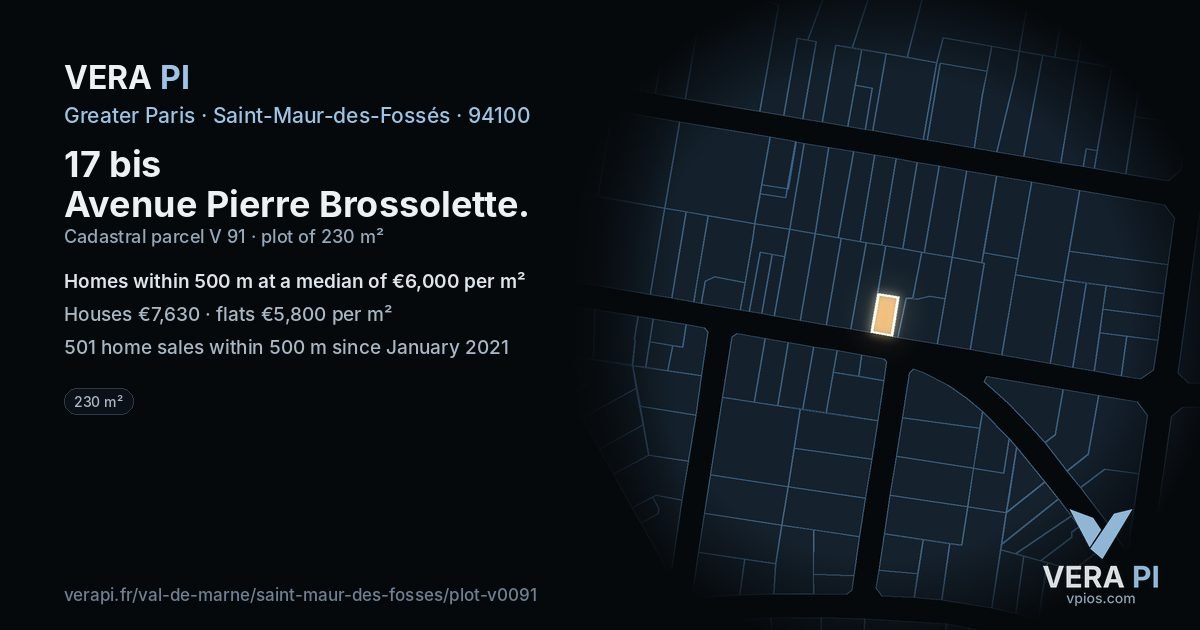17 bis Avenue Pierre Brossolette, Saint-Maur-des-Fossés at night – the plot lit, the parcels around coloured by the prices near them