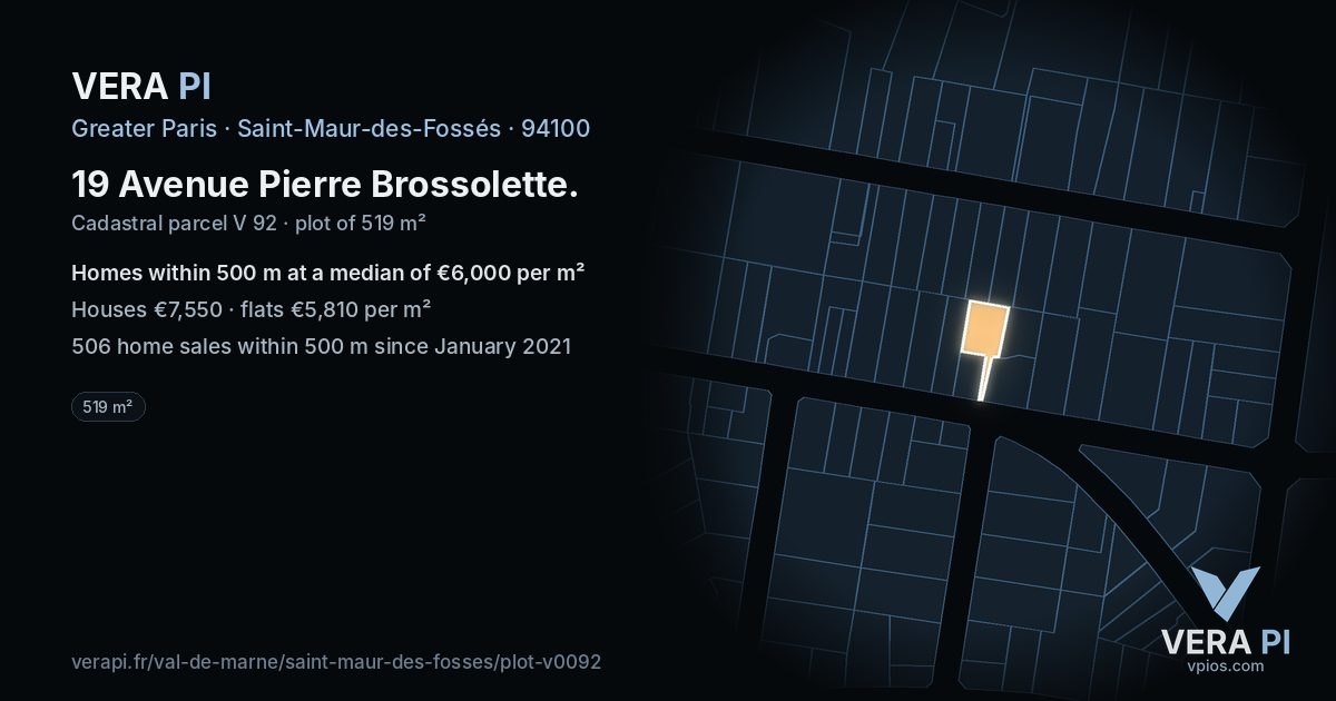 19 Avenue Pierre Brossolette, Saint-Maur-des-Fossés at night – the plot lit, the parcels around coloured by the prices near them