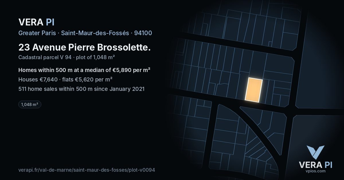 23 Avenue Pierre Brossolette, Saint-Maur-des-Fossés at night – the plot lit, the parcels around coloured by the prices near them