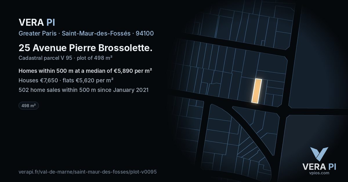 25 Avenue Pierre Brossolette, Saint-Maur-des-Fossés at night – the plot lit, the parcels around coloured by the prices near them