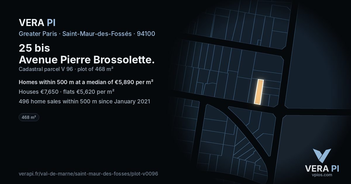 25 bis Avenue Pierre Brossolette, Saint-Maur-des-Fossés at night – the plot lit, the parcels around coloured by the prices near them
