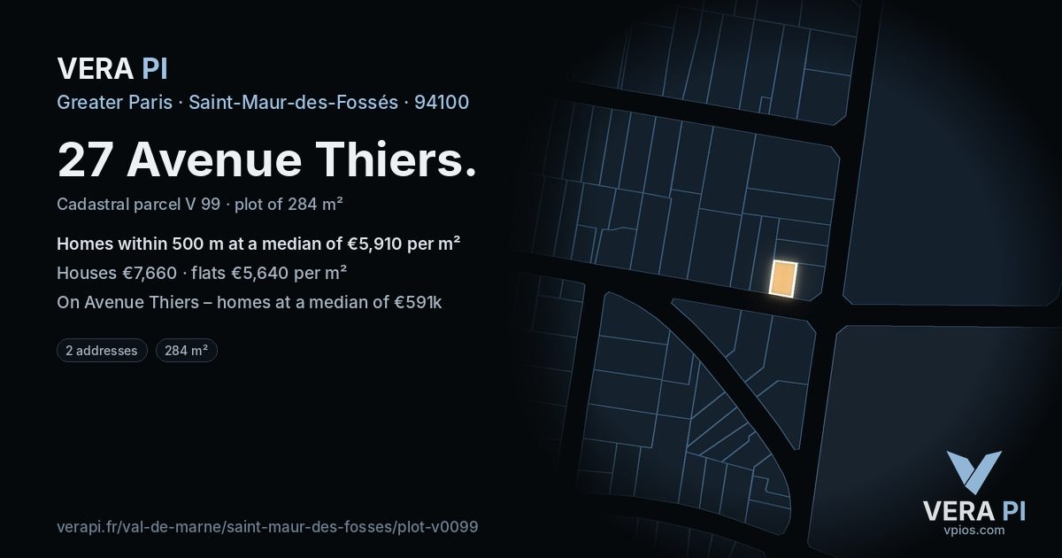 27 Avenue Thiers, Saint-Maur-des-Fossés at night – the plot lit, the parcels around coloured by the prices near them