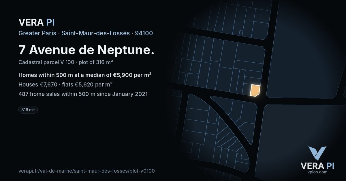 7 Avenue de Neptune, Saint-Maur-des-Fossés at night – the plot lit, the parcels around coloured by the prices near them