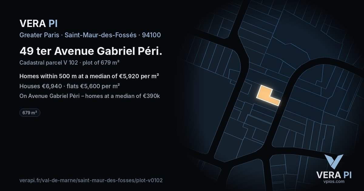 49 ter Avenue Gabriel Péri, Saint-Maur-des-Fossés at night – the plot lit, the parcels around coloured by the prices near them