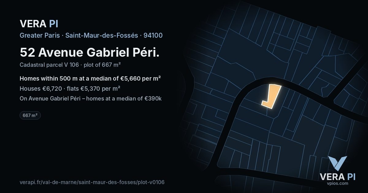 52 Avenue Gabriel Péri, Saint-Maur-des-Fossés at night – the plot lit, the parcels around coloured by the prices near them