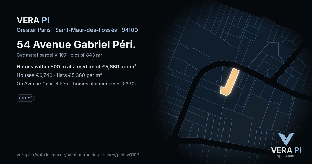 54 Avenue Gabriel Péri, Saint-Maur-des-Fossés at night – the plot lit, the parcels around coloured by the prices near them
