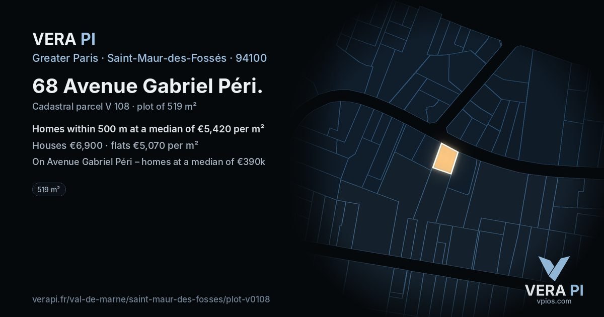 68 Avenue Gabriel Péri, Saint-Maur-des-Fossés at night – the plot lit, the parcels around coloured by the prices near them
