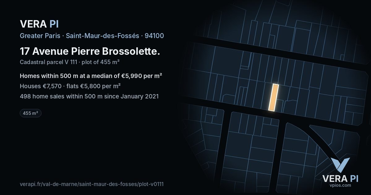 17 Avenue Pierre Brossolette, Saint-Maur-des-Fossés at night – the plot lit, the parcels around coloured by the prices near them