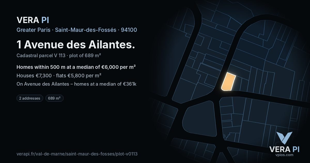 1 Avenue des Ailantes, Saint-Maur-des-Fossés at night – the plot lit, the parcels around coloured by the prices near them