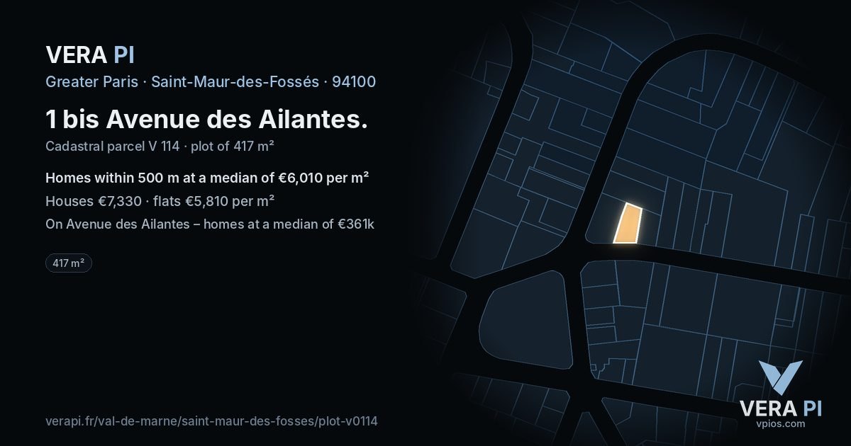1 bis Avenue des Ailantes, Saint-Maur-des-Fossés at night – the plot lit, the parcels around coloured by the prices near them