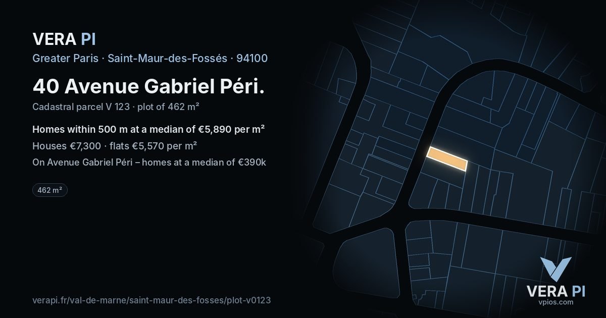 40 Avenue Gabriel Péri, Saint-Maur-des-Fossés at night – the plot lit, the parcels around coloured by the prices near them