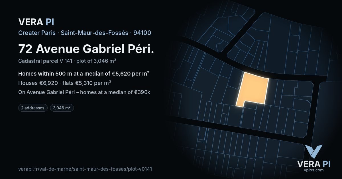 72 Avenue Gabriel Péri, Saint-Maur-des-Fossés at night – the plot lit, the parcels around coloured by the prices near them