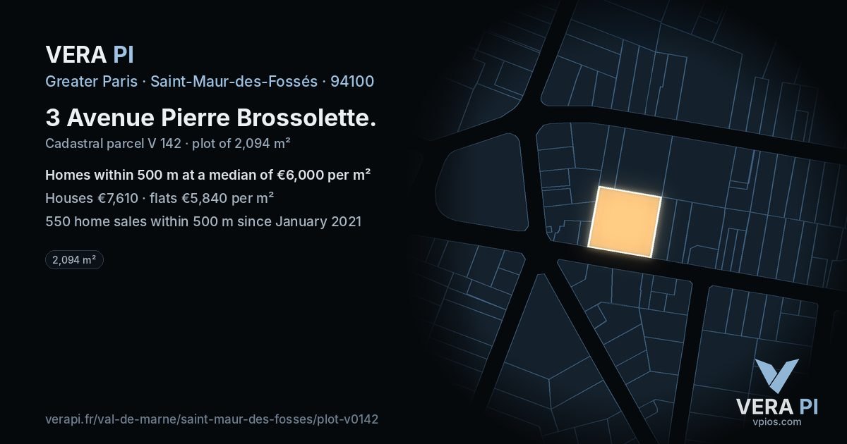 3 Avenue Pierre Brossolette, Saint-Maur-des-Fossés at night – the plot lit, the parcels around coloured by the prices near them