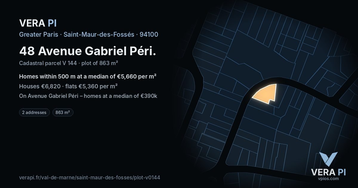 48 Avenue Gabriel Péri, Saint-Maur-des-Fossés at night – the plot lit, the parcels around coloured by the prices near them