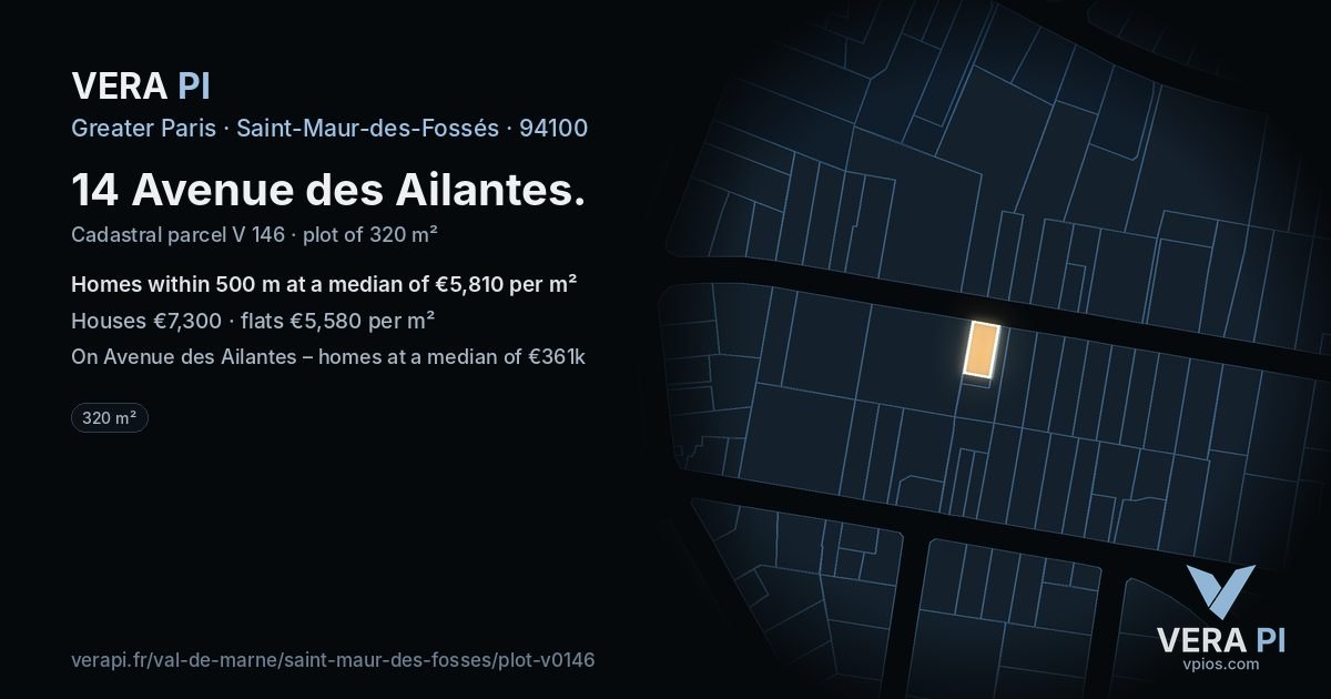 14 Avenue des Ailantes, Saint-Maur-des-Fossés at night – the plot lit, the parcels around coloured by the prices near them
