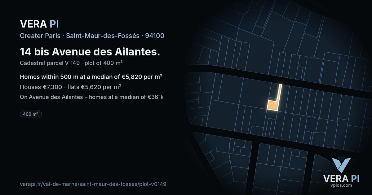 14 bis Avenue des Ailantes, Saint-Maur-des-Fossés at night – the plot lit, the parcels around coloured by the prices near them