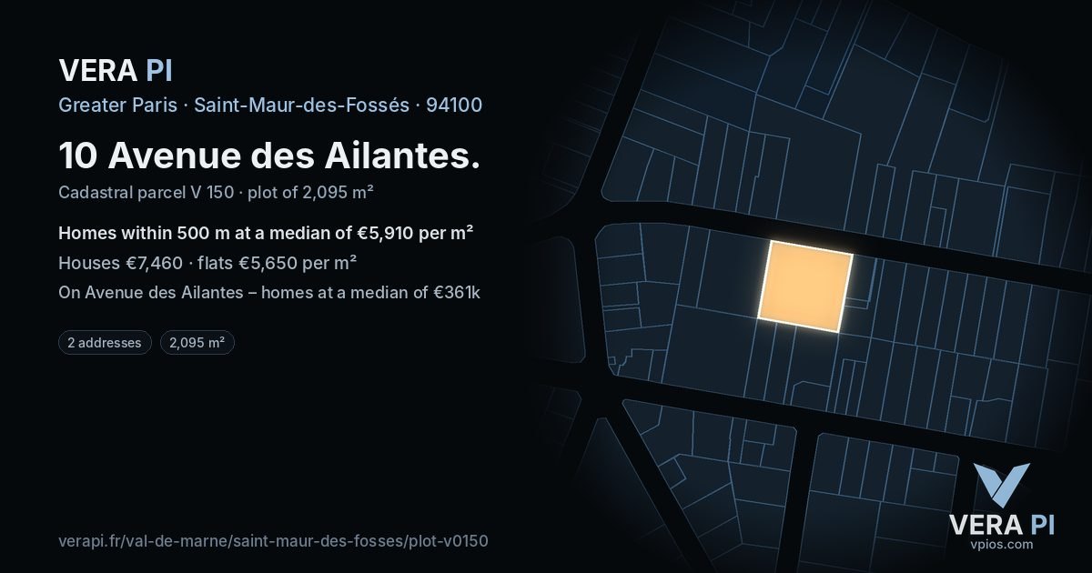 10 Avenue des Ailantes, Saint-Maur-des-Fossés at night – the plot lit, the parcels around coloured by the prices near them