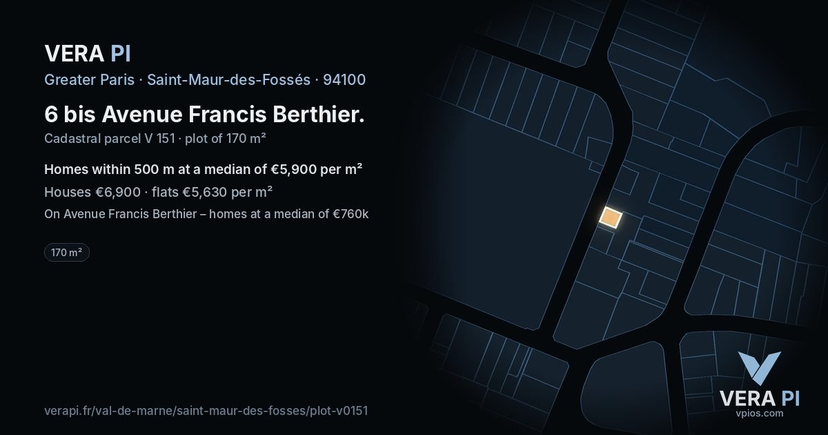 6 bis Avenue Francis Berthier, Saint-Maur-des-Fossés at night – the plot lit, the parcels around coloured by the prices near them