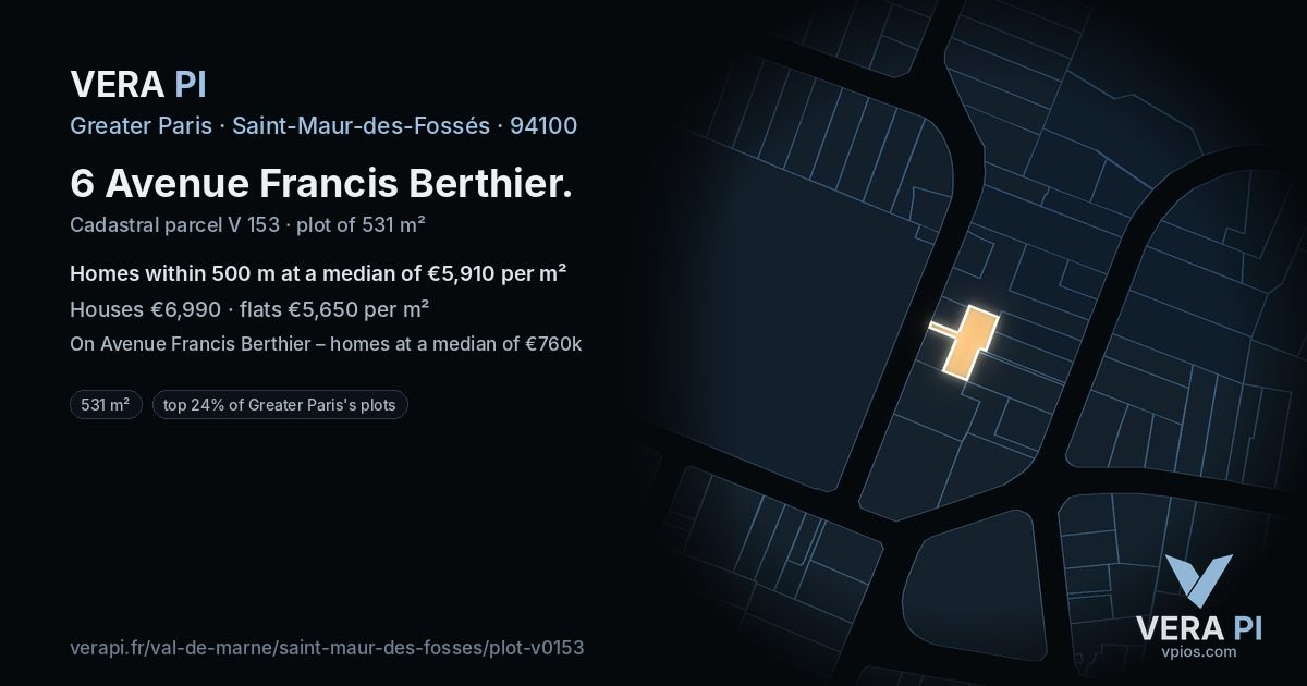 6 Avenue Francis Berthier, Saint-Maur-des-Fossés at night – the plot lit, the parcels around coloured by the prices near them