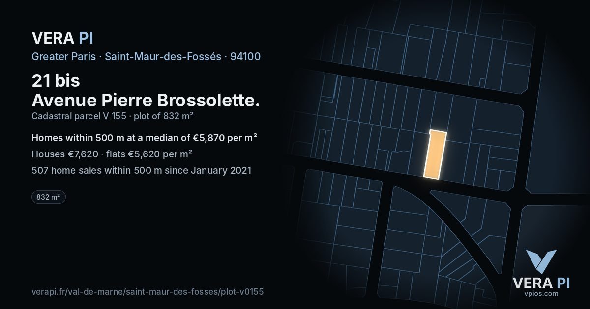 21 bis Avenue Pierre Brossolette, Saint-Maur-des-Fossés at night – the plot lit, the parcels around coloured by the prices near them