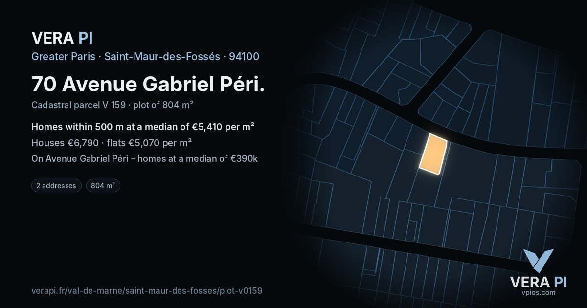 70 Avenue Gabriel Péri, Saint-Maur-des-Fossés at night – the plot lit, the parcels around coloured by the prices near them