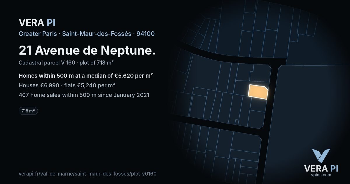 21 Avenue de Neptune, Saint-Maur-des-Fossés at night – the plot lit, the parcels around coloured by the prices near them