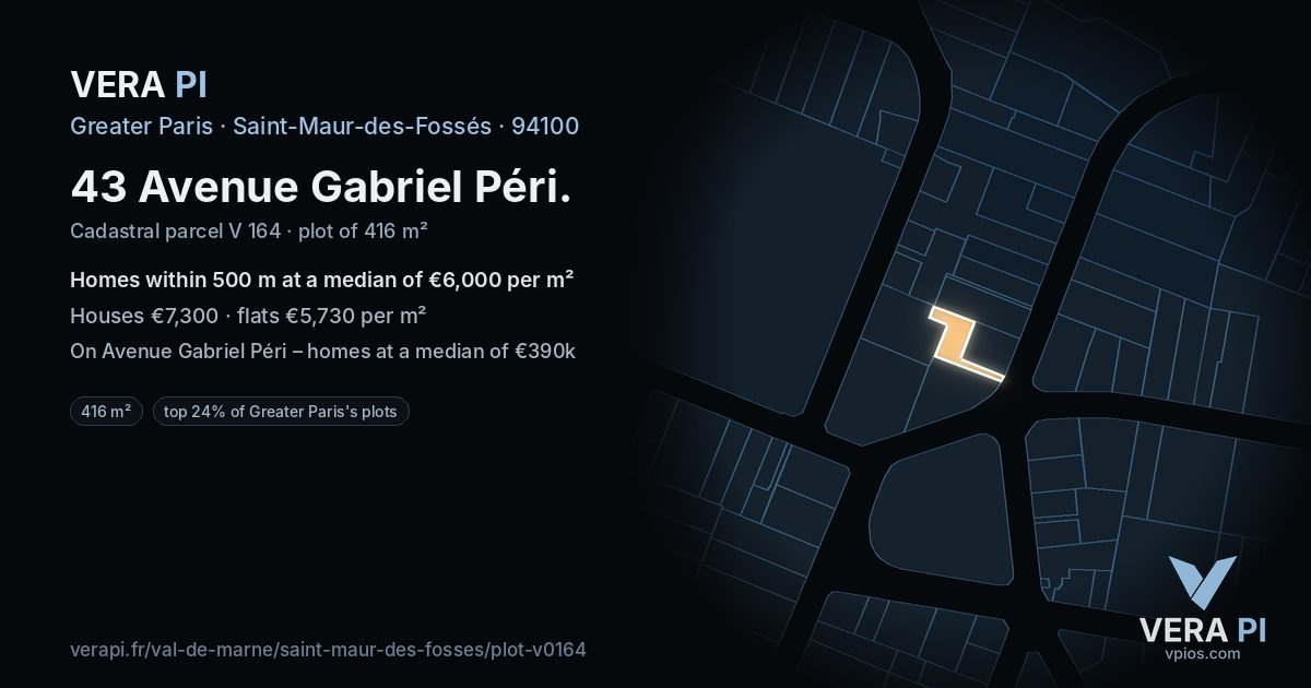 43 Avenue Gabriel Péri, Saint-Maur-des-Fossés at night – the plot lit, the parcels around coloured by the prices near them