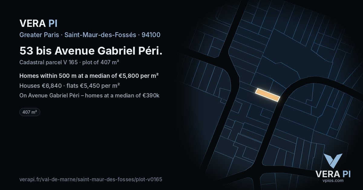 53 bis Avenue Gabriel Péri, Saint-Maur-des-Fossés at night – the plot lit, the parcels around coloured by the prices near them
