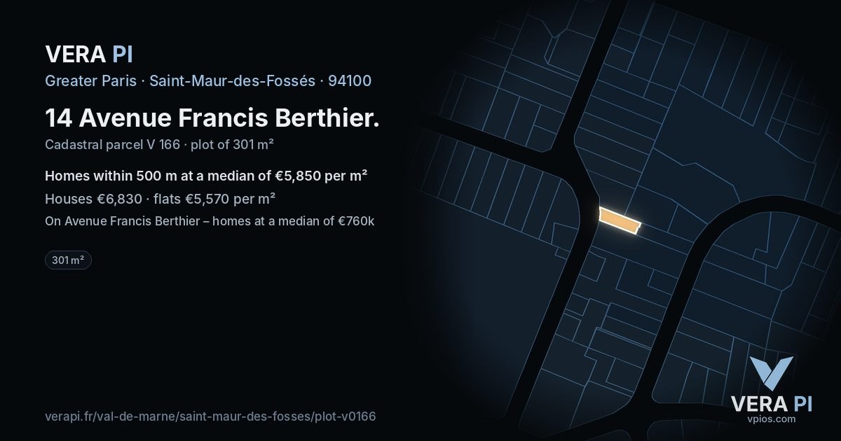 14 Avenue Francis Berthier, Saint-Maur-des-Fossés at night – the plot lit, the parcels around coloured by the prices near them