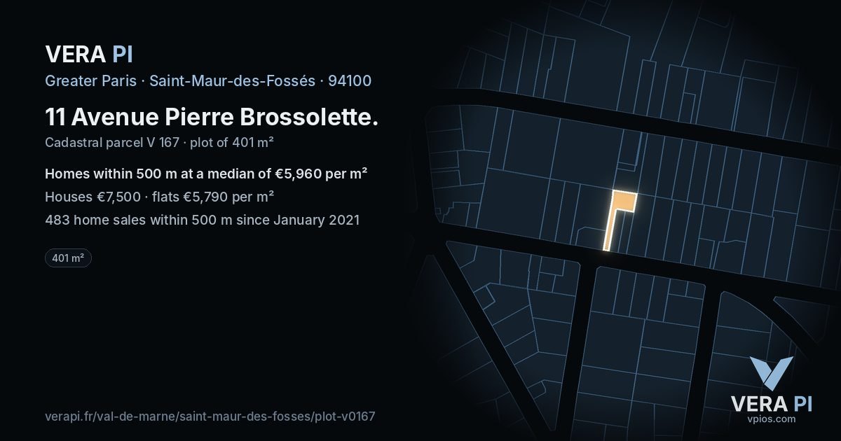 11 Avenue Pierre Brossolette, Saint-Maur-des-Fossés at night – the plot lit, the parcels around coloured by the prices near them