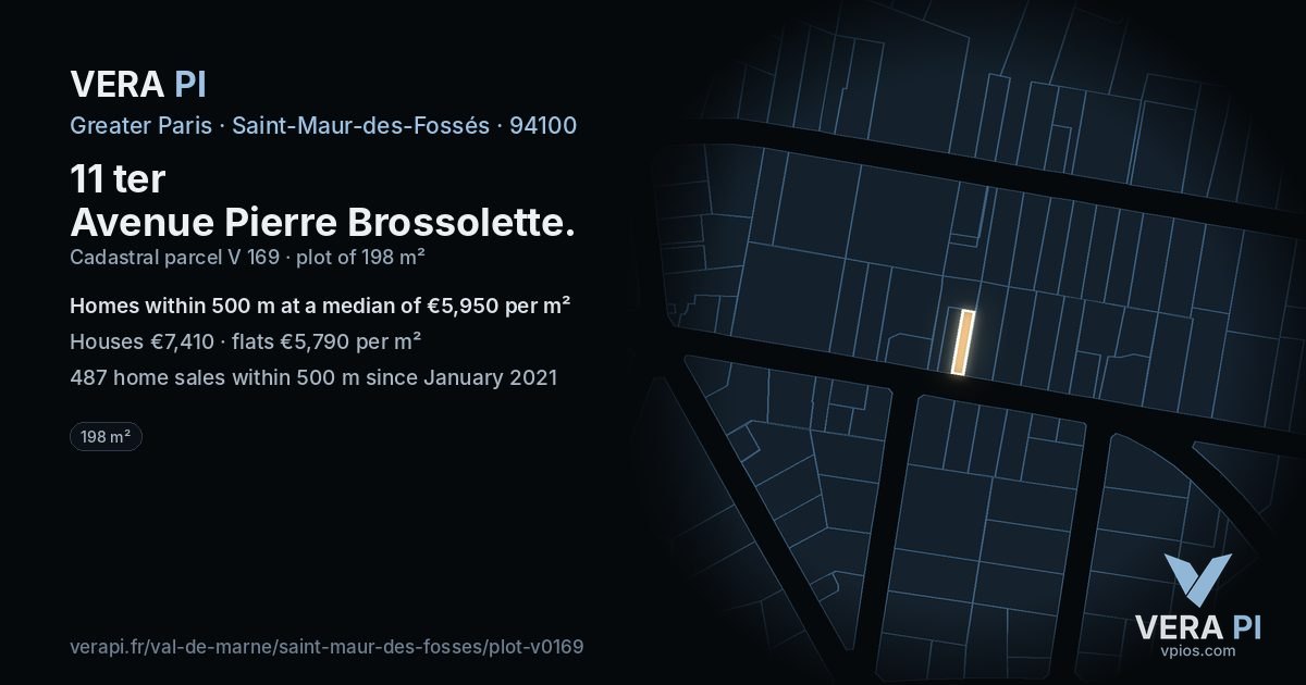 11 ter Avenue Pierre Brossolette, Saint-Maur-des-Fossés at night – the plot lit, the parcels around coloured by the prices near them