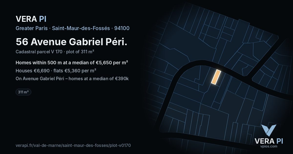 56 Avenue Gabriel Péri, Saint-Maur-des-Fossés at night – the plot lit, the parcels around coloured by the prices near them