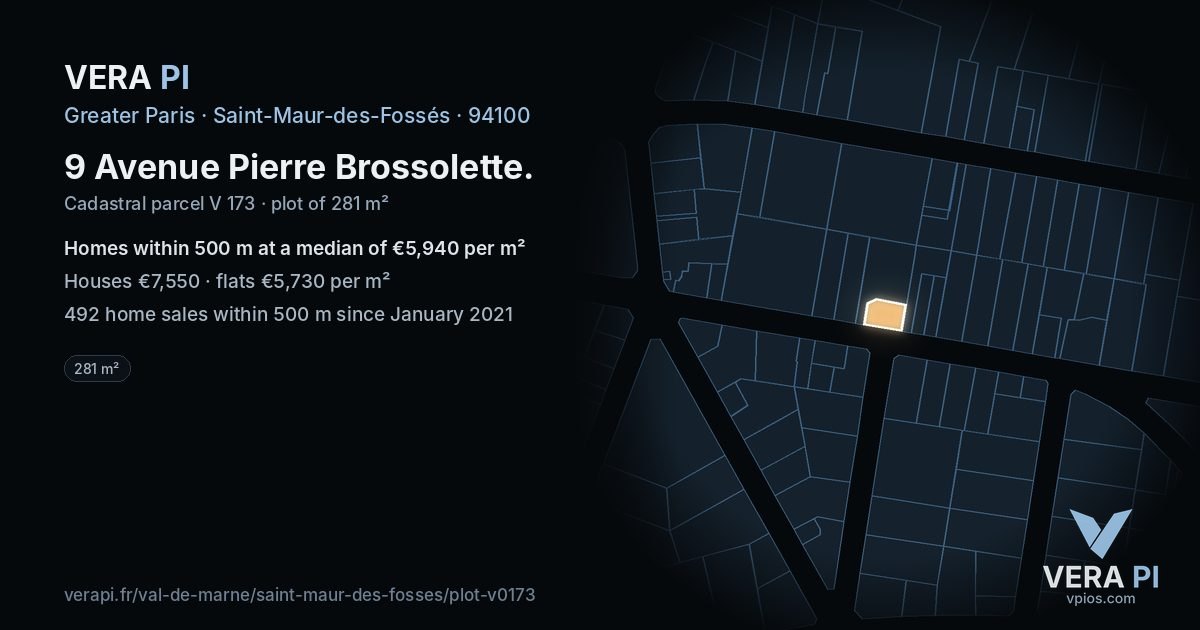 9 Avenue Pierre Brossolette, Saint-Maur-des-Fossés at night – the plot lit, the parcels around coloured by the prices near them