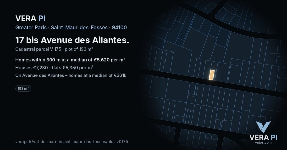 17 bis Avenue des Ailantes, Saint-Maur-des-Fossés at night – the plot lit, the parcels around coloured by the prices near them