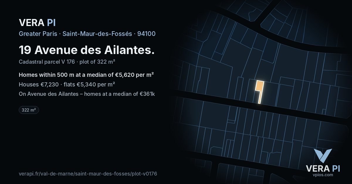 19 Avenue des Ailantes, Saint-Maur-des-Fossés at night – the plot lit, the parcels around coloured by the prices near them