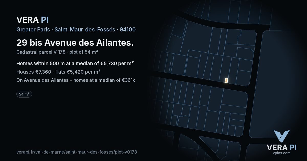 29 bis Avenue des Ailantes, Saint-Maur-des-Fossés at night – the plot lit, the parcels around coloured by the prices near them