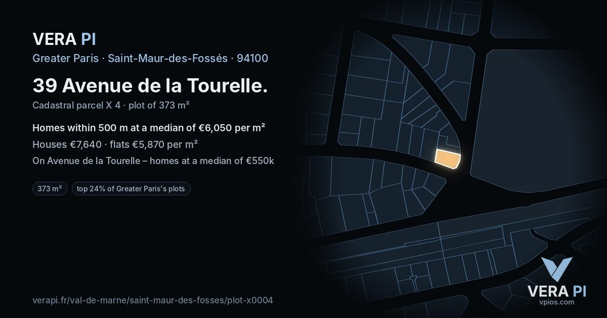 39 Avenue de la Tourelle, Saint-Maur-des-Fossés at night – the plot lit, the parcels around coloured by the prices near them