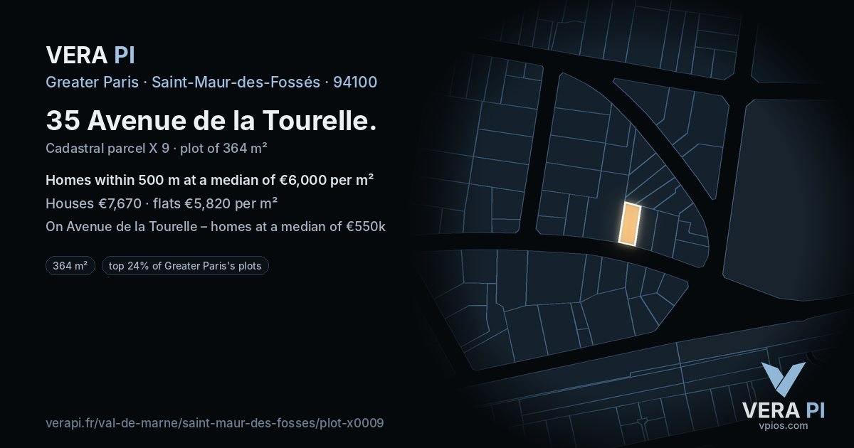 35 Avenue de la Tourelle, Saint-Maur-des-Fossés at night – the plot lit, the parcels around coloured by the prices near them