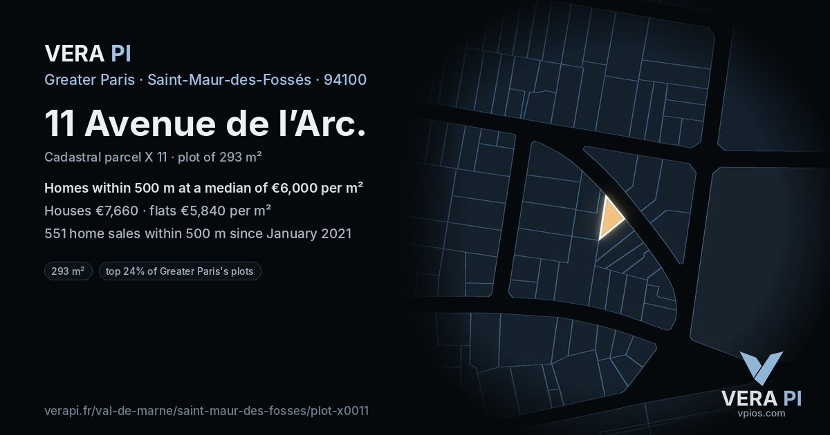 11 Avenue de l’Arc, Saint-Maur-des-Fossés at night – the plot lit, the parcels around coloured by the prices near them
