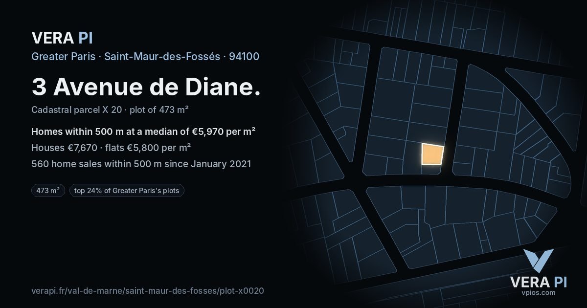 3 Avenue de Diane, Saint-Maur-des-Fossés at night – the plot lit, the parcels around coloured by the prices near them